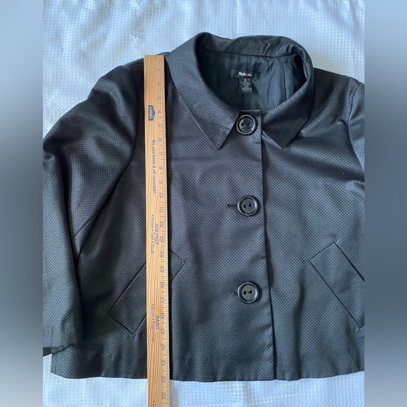 STYLE & CO Black Dressy Crop Coat Blazer Sparkly Shine Buttoned Pleated, 18 - Picture 5 of 14